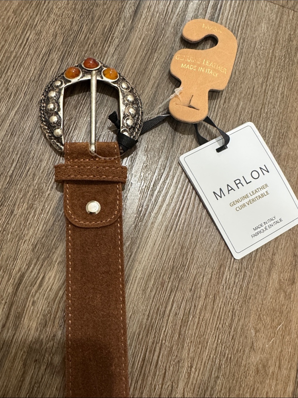 Marlon Brown Suede Belt with Decorative Buckle